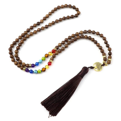 Knotted Japamala 108 - Natural Stones With Tassel - 7 Chakra Reiki - Regal Allure