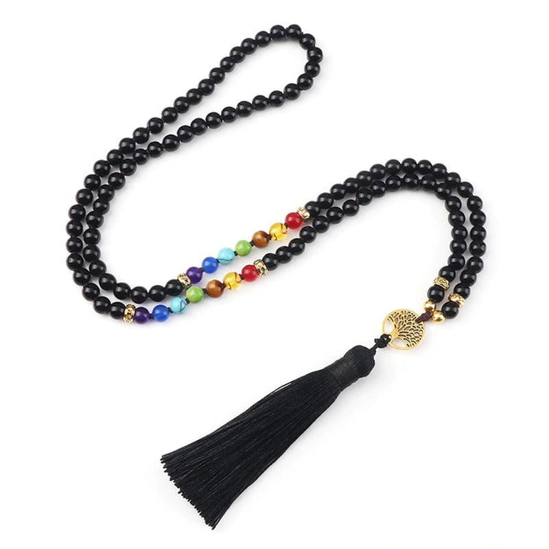 Knotted Japamala 108 - Natural Stones With Tassel - 7 Chakra Reiki