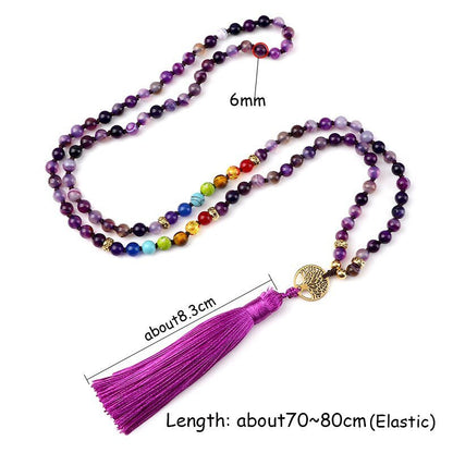 Knotted Japamala 108 - Natural Stones With Tassel - 7 Chakra Reiki