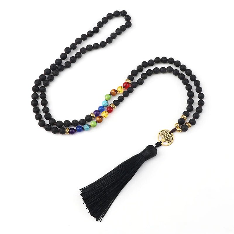 Knotted Japamala 108 - Natural Stones With Tassel - 7 Chakra Reiki