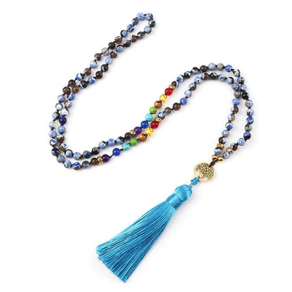 Knotted Japamala 108 - Natural Stones With Tassel - 7 Chakra Reiki