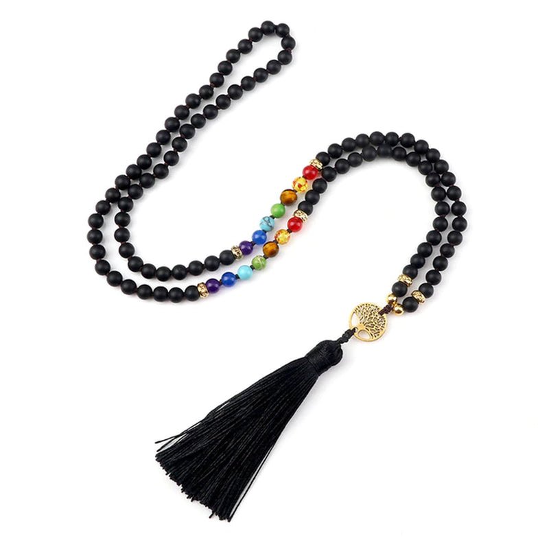 Knotted Japamala 108 - Natural Stones With Tassel - 7 Chakra Reiki