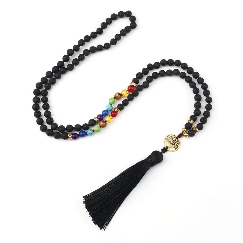 Knotted Japamala 108 - Natural Stones With Tassel - 7 Chakra Reiki - Regal Allure