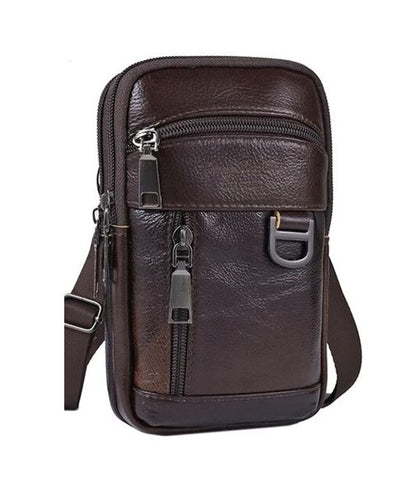 Men's Genuine Leather Phone Pouch  - Shoulder Belt Bag Male 