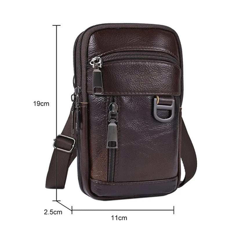 Men's Genuine Leather Phone Pouch  - Shoulder Belt Bag Male 