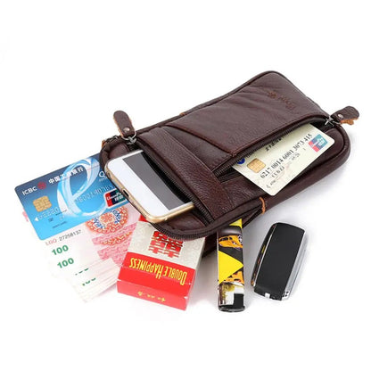 Men's Genuine Leather Phone Pouch  - Shoulder Belt Bag Male 