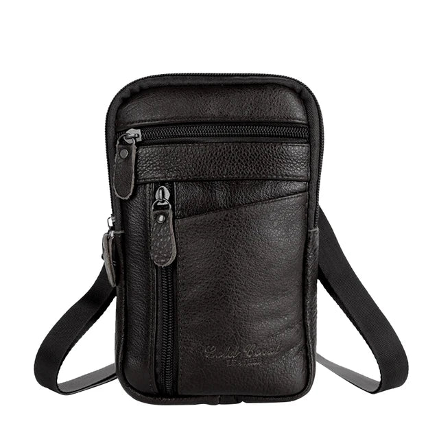 Men's Genuine Leather Phone Pouch - Shoulder Belt Bag Male - Regal Allure