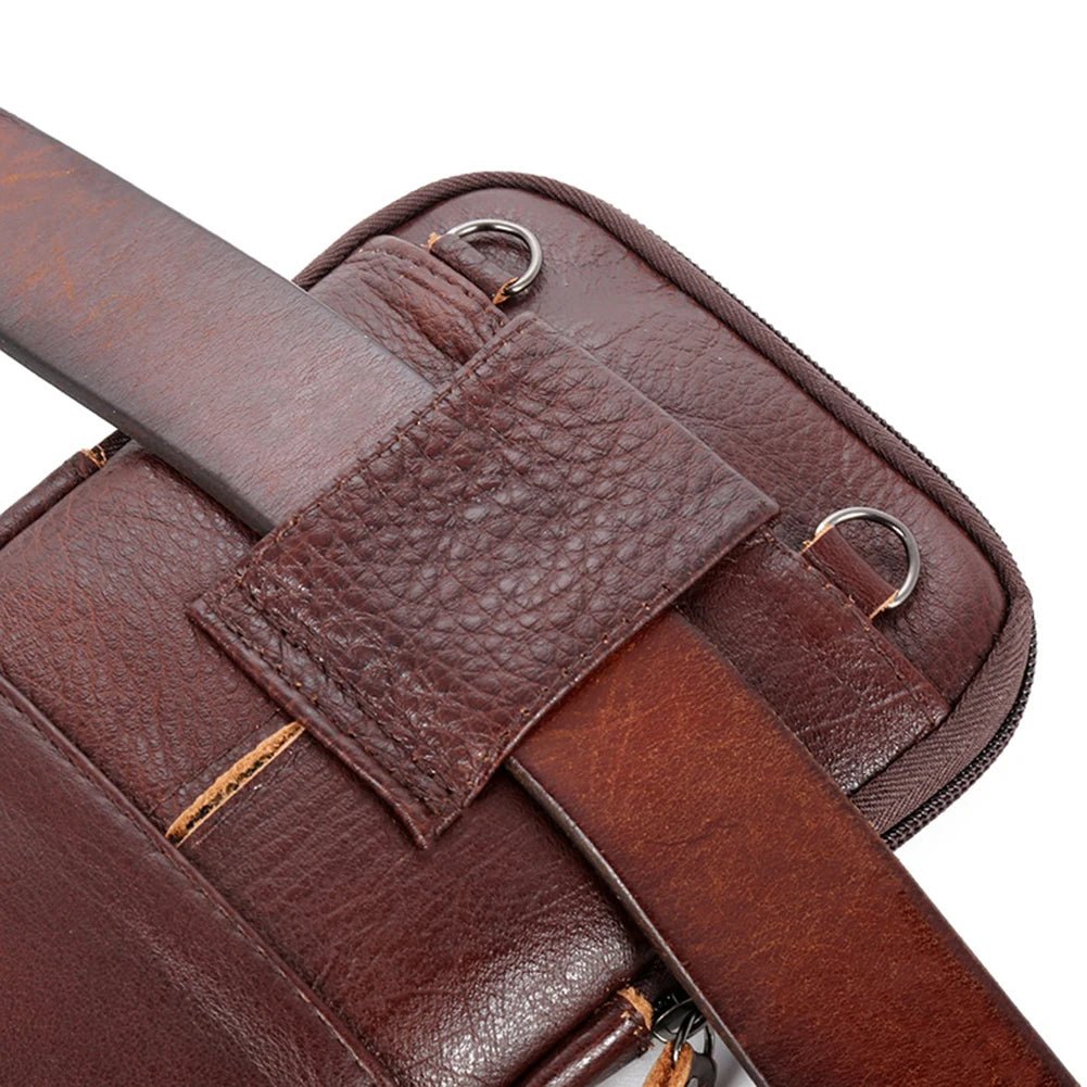 Men's Genuine Leather Phone Pouch  - Shoulder Belt Bag Male 