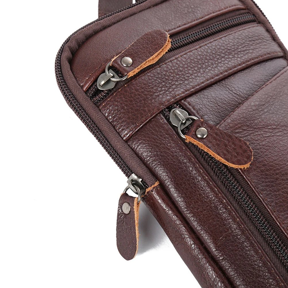 Men's Genuine Leather Phone Pouch  - Shoulder Belt Bag Male 