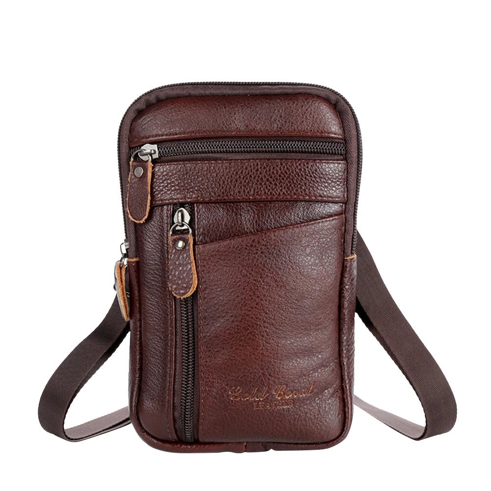 Men's Genuine Leather Phone Pouch - Shoulder Belt Bag Male - Regal Allure