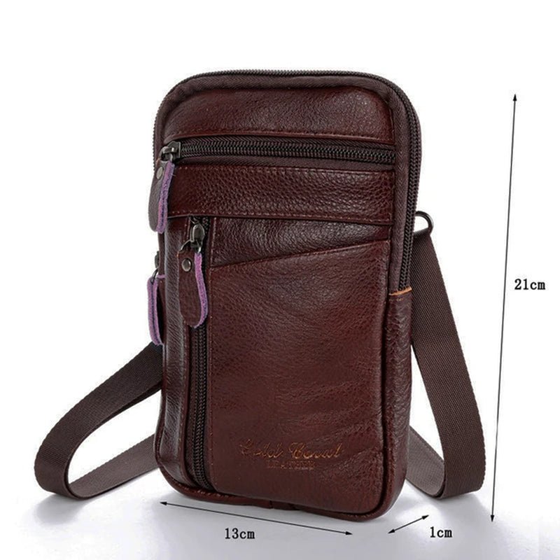 Men's Genuine Leather Phone Pouch  - Shoulder Belt Bag Male 