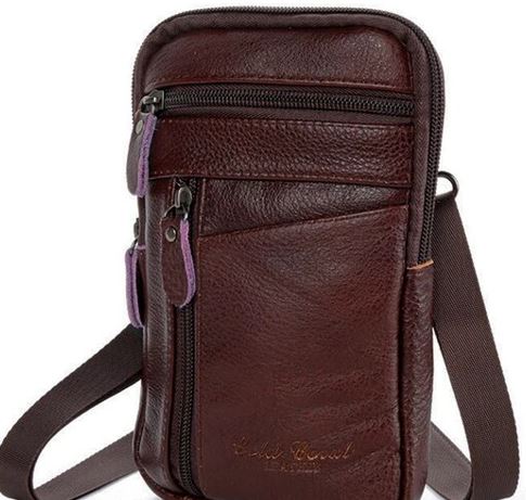 Men's Genuine Leather Phone Pouch  - Shoulder Belt Bag Male 