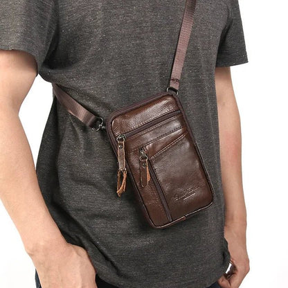 Men's Genuine Leather Phone Pouch - Shoulder Belt Bag Male - Regal Allure