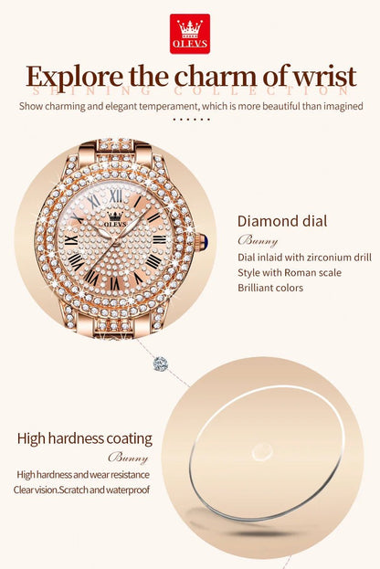 OLEVS Original Diamond Women Watch - Elegant Stainless Steel - Regal Allure