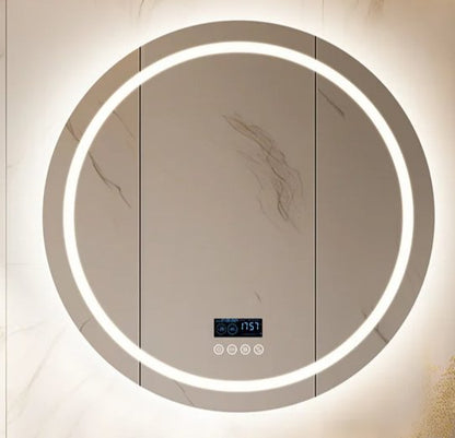 Round Bathroom Mirror with Dual Bluetooth Speakers Anti - Fog With Time Weather Display - Regal Allure