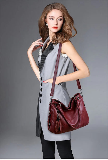 Soft Leather Tassel Handbag For Woman - Cross-body Hand Tote Bags - Regal Allure