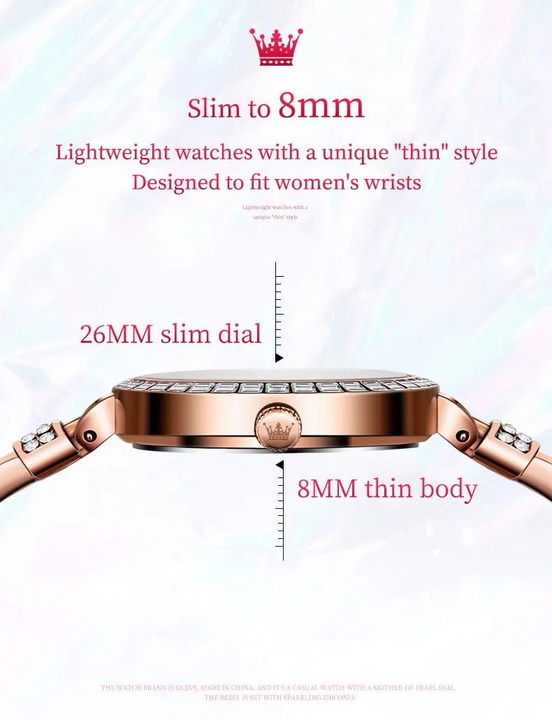 Ultra Thin 8mm Dial Watch for Women - Waterproof - OLEVS